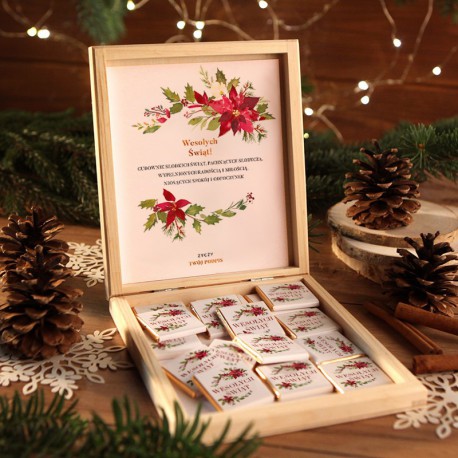 CZEKOLADKI na prezent świąteczny w pudełku TWÓJ PODPIS Świąteczne Słodkości 12 sztuk