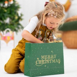 TOREBKA świąteczna na prezenty butelkowa zieleń Merry Christmas