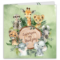 ZAPROSZENIA na urodziny dziecka Safari zwierzaki 10szt (+koperty)