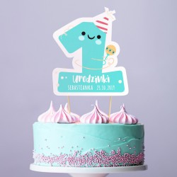 TOPPER na tort urodzinowy dla chłopca Z IMIENIEM Cyfra 1
