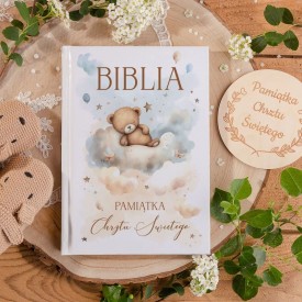 BIBLIA Pamiątka Chrztu Świętego z misiem 111 stron