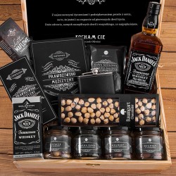 PREZENT dla Dziadka w skrzyni Z PODPISEM z Jack Daniels, piersiówką i słodyczami