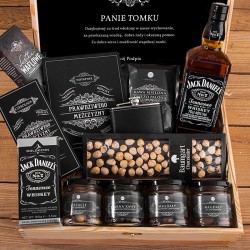 PREZENT dla Nauczyciela w skrzyni Z PODPISEM z Jack Daniels, piersiówką i słodyczami