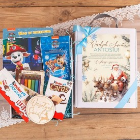 PREZENT świąteczny dla małego dziecka Z PODPISEM Psi Patrol zestaw z książką i słodyczami