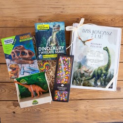 PREZENT na urodziny dla chłopca Z IMIENIEM z książką i zestawem naukowym dla miłośnika dinozaurów