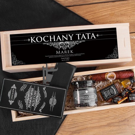 PREZENT dla Taty w skrzyni Z PODPISEM Słodki zestaw z whisky Jack Daniels