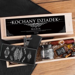 PREZENT dla Dziadka w skrzyni Z PODPISEM Słodki zestaw z whisky Jack Daniels