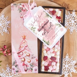 CZEKOLADA świąteczna ręcznie robiona w pudełku Z PODPISEM DUŻA 25cm (+wstążka) Różowa